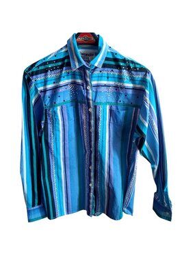 True Vintage Cowgirl Top Large Wrangler Western Southwestern Rhinestones 90s